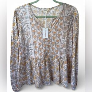 Lucky Brand Paisley Floral Button-Up Top New Large (Medium In Closet)